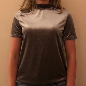 Zara Velvet short sleeve mock turtle neck top